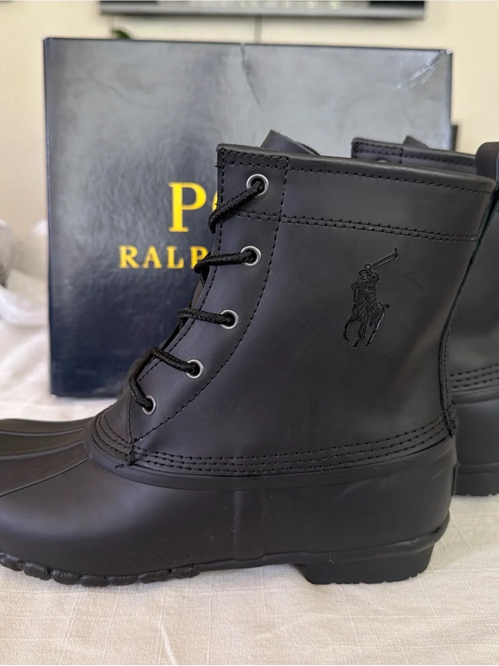 New Polo Ralph Lauren Ewan Triple Black  Boots child size 6